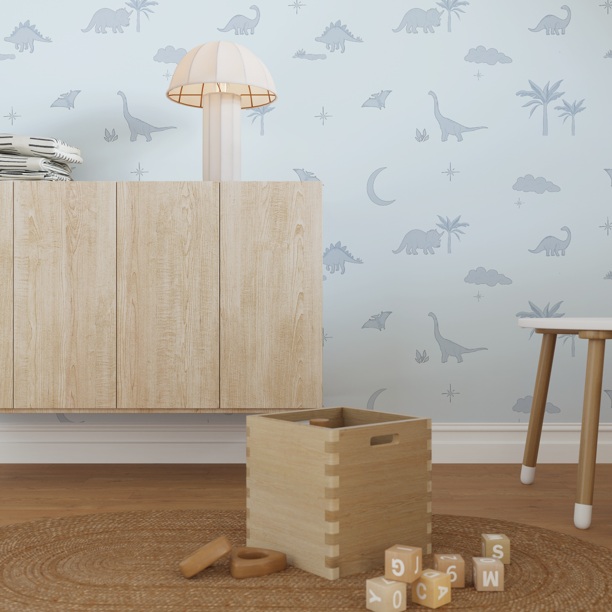 Dino Dreams Wallpaper in Soft Blue