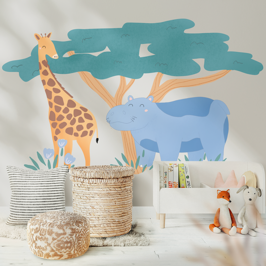 Giraffe & Hippo Wall Sticker
