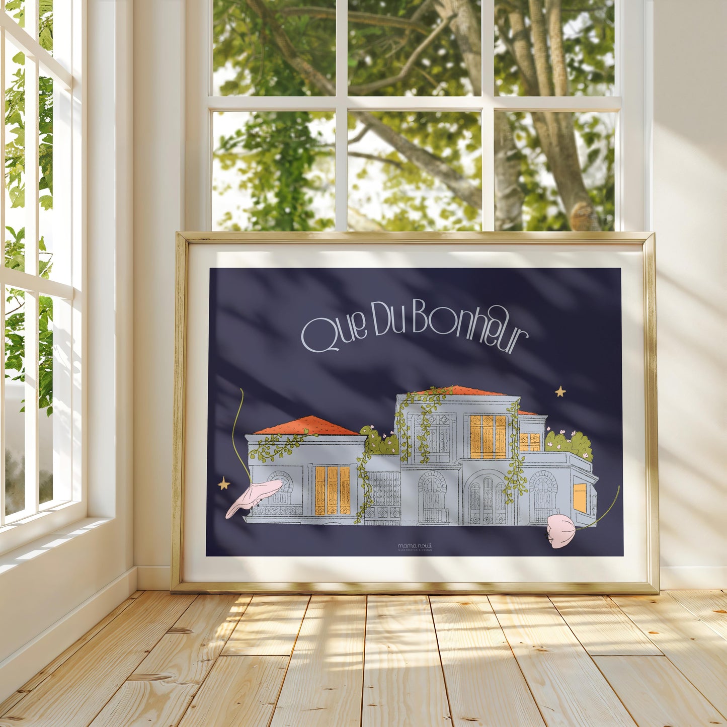 Que Du Bonheur Dark Blue Print